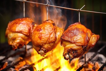 Canvas Print - cooked chicken thighs on a metal skewer