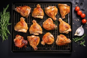 Sticker - flat lay of chicken thighs on cooling tray