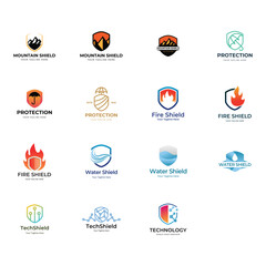Poster - Set of company branding designs, shield protection concept icons isolated on white background