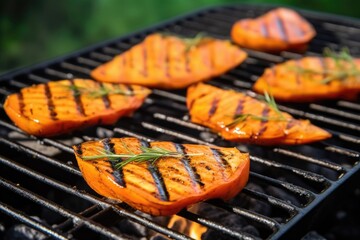 Wall Mural - grilled sweet potatoes on a charcoal grill