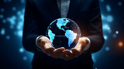 businessman holding globe.