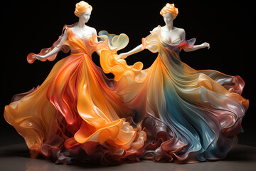 Fototapete - An abstract sculpture of ballerinas created with wire or other unconventional materials, emphasizing the graceful lines and movements of the dancers.  