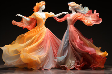 Poster - An abstract sculpture of ballerinas created with wire or other unconventional materials, emphasizing the graceful lines and movements of the dancers.  