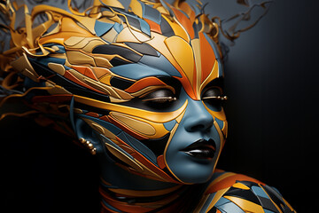 Fototapete - An abstract photography composition capturing the play of light and shadow on a geometric mask. 