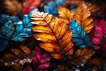 Fototapete - A mesmerizing, abstract composition featuring a series of delicate fern leaves rendered in intricate geometric patterns.  
