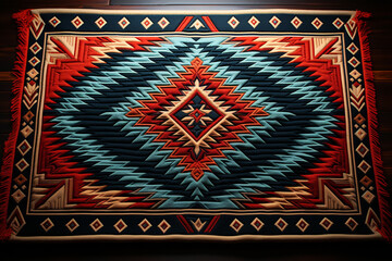 Fototapete - A photograph showcasing a traditional Navajo rug, known for its intricate patterns and vibrant colors. 