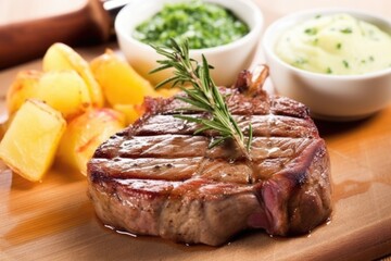 Wall Mural - lamb chop with grill marks laid over a bed of pureed potatoes