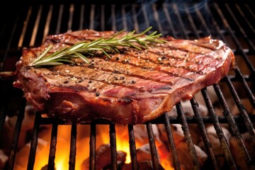 Wall Mural - porterhouse steak with rosemary on a hot grill