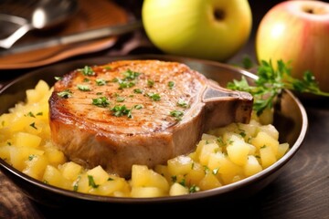 Sticker - centered pork chop brushed with tangy apple sauce