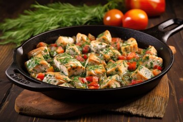 Wall Mural - herb-marinated fish fillet in a cast iron pan