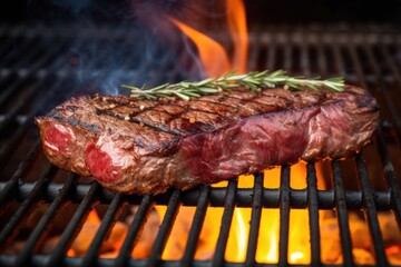 Poster - stirred steak on a grill with a fire underneath