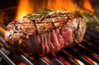 close-up of a sizzling steak on a hot grill