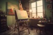 Draw paint art room. Frame retro house easel paint. Generate Ai