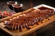 hickory smoked ribs with bbq sauce drizzle