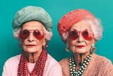 Fototapeta  - Old stylish woman pensioner friends. Fashion cool senior age. Generate Ai
