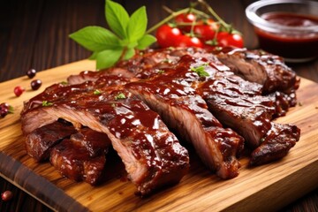 Wall Mural - smoked ribs drizzled with homemade barbecue sauce