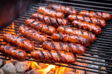 Sticker - german bratwurst sausages roasting on a classic barbecue