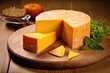 brown smoked cheddar cheese wheel on a wooden block