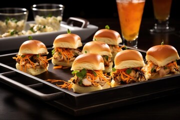 Poster - pork sliders centered in a charcoal black serving tray