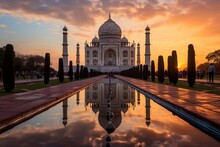  Majestic Taj Mahal During The Golden Hour, Generative AI