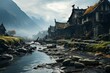 Serene and remote village in the Himalayas, Generative AI