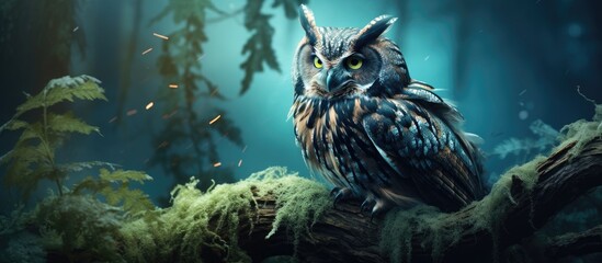 Canvas Print - Enchanted owl in mysterious night fog