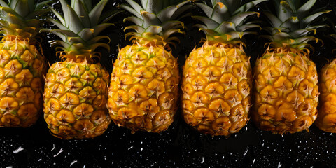 Wall Mural - Pineapple banner. Pineapples background. Close-up food photography