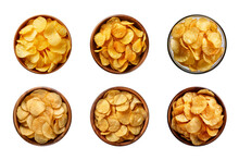 Collection Of Top-view Crispy Potato Chips In A Bowl Isolated On A Transparent Background