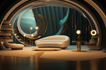 Poster - A Cozy Living Room with a Stylish Couch and a Reflective Mirror Generative AI. Created With Generative AI Technology