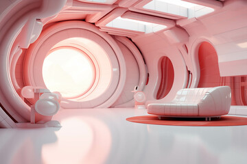 Poster - A Cozy Living Space With a Unique Round Window Generative AI. Created With Generative AI Technology