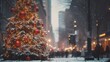  Winter Scene in Downtown Chicago with Michigan Ave Shopping and Lake Views during the Holidays