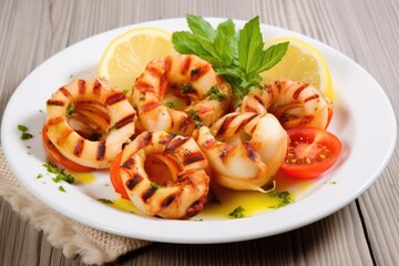 Wall Mural - bbq grilled calamari on a white plate