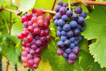 Poster - macro shot of vivid, ripe grapes on a vine