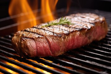 Sticker - seared steak on a hot grill, close-up with high detail