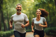 Couple doing sport together outdoor, running together. Morning run. Healthy lifestyle. Sport concept