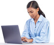 © Sumeet K/peopleimages.com - Laptop, typing and business woman for online marketing, social media planning and copywriting research. Editing, blog and creative worker or person on computer isolated on transparent png background