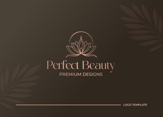 Wall Mural - luxury minimal linear lotus flower beauty spa logo design