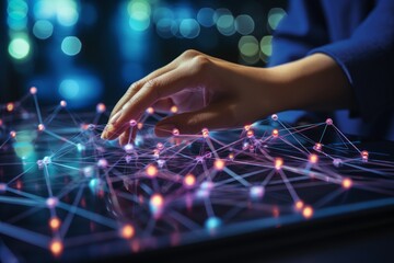 Poster - Virtual Keyboard Syncing Business Data with Global Network. Data Exchange and Information Transfer