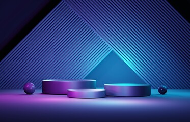 Wall Mural - 3d rendering of purple and blue abstract geometric background. scene for advertising, technology, sh