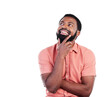 © Sumeet K/peopleimages.com - Thinking, creative vision and a black man brainstorming, ideas and a choice. Happy, smile and a male African employee with a decision and wondering while isolated on a transparent png background