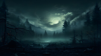 Wall Mural - night misty forest