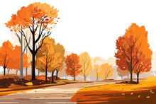 Autumn Foliage In A Park Panoramic Fall Nature Minimal Vector Illustration Generative AI