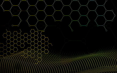 Aufkleber - Green and yellow simple hexagon geometric patterns on a black background