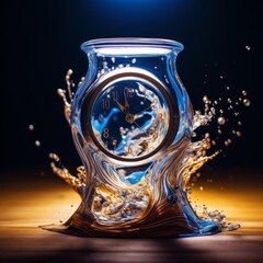 Poster - a clock in a glass vase with water splashing