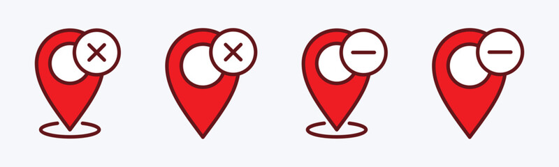 Delete location icon. Remove a map pin icons. Delete map pin pointer marker icon symbol on white background. Vector illustration