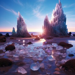 Canvas Print - a group of ice formations on a beach