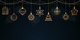 Fototapeta  - Christmas and Happy New Year banner with golden decorations