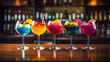 © Sithara - Particolored cocktails with different flavors on the barin Restaurant area .Generative Ai