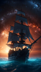 Wall Mural - ship in the sea at sunset