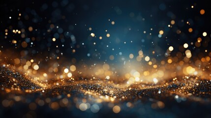 background of abstract glitter lights. gold, blue and black. de focused soft focus, Generative AI